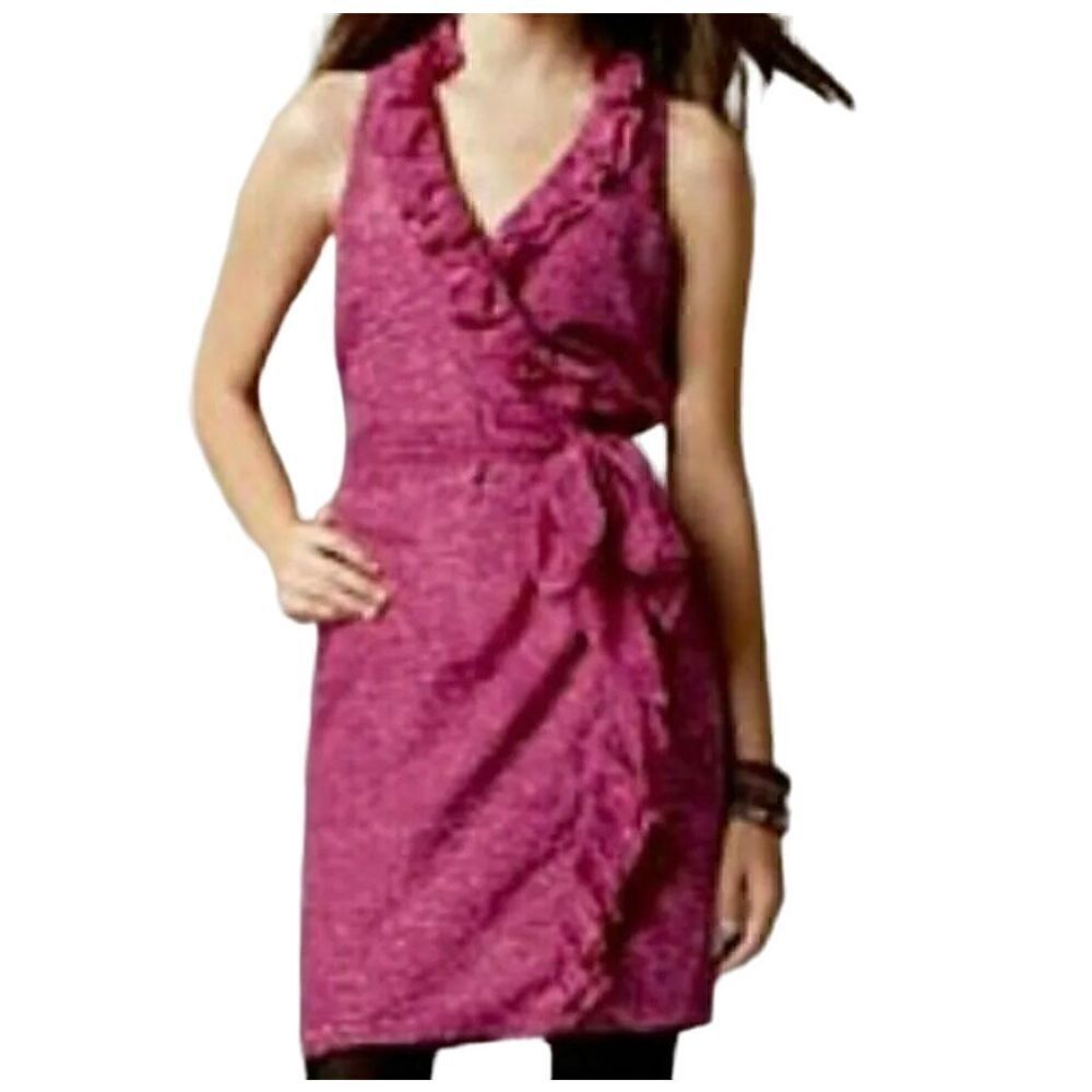Ann Taylor LOFT Ruffle Wrap Dress Pink Purple Cheetah Animal Print Fully Lined 0